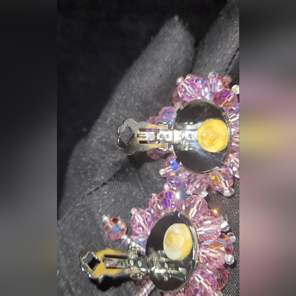 VTG Lois Ann VINTAGE Signed Aurora Borealis&Seed Bead Burst Cluster ClipOn - Picture 9 of 11